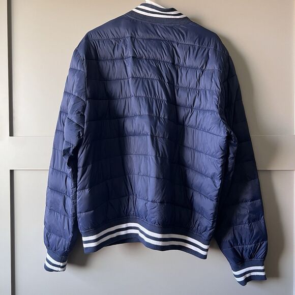 Members Only Insulated Quilted Down Full Zip  Jacket Mens XL Blue White Stripes - Picture 2 of 16